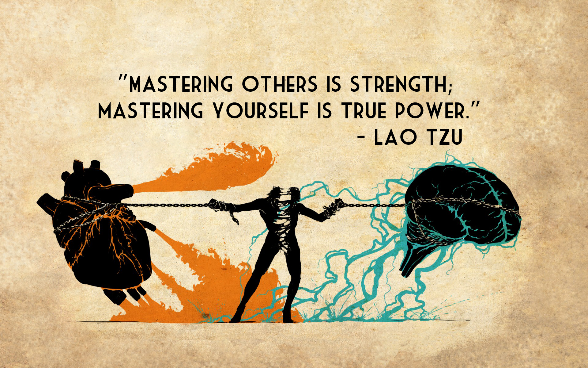 Strength True Power Lao Tzu Quotes Texts Brain Heart Chains Wallpaper