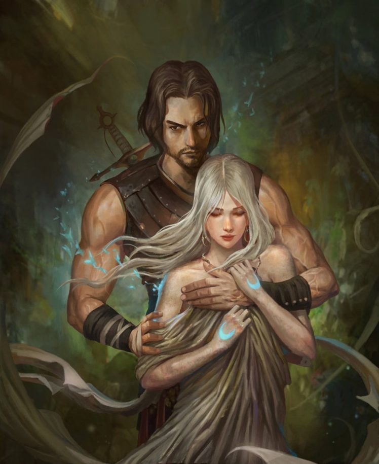 Fantasy Couple Man Girl Love White Hair Sword Wallpaper HD