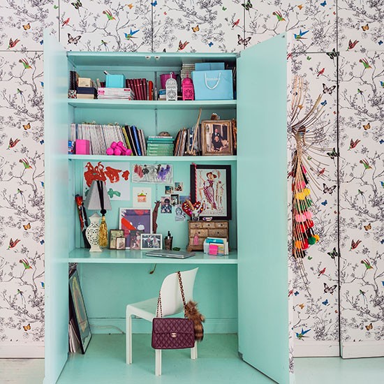Home Office With Butterfly Wallpaper Decorating