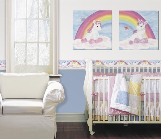 Here Home Colorful Kids Wallpaper Baby Unicorn Borders