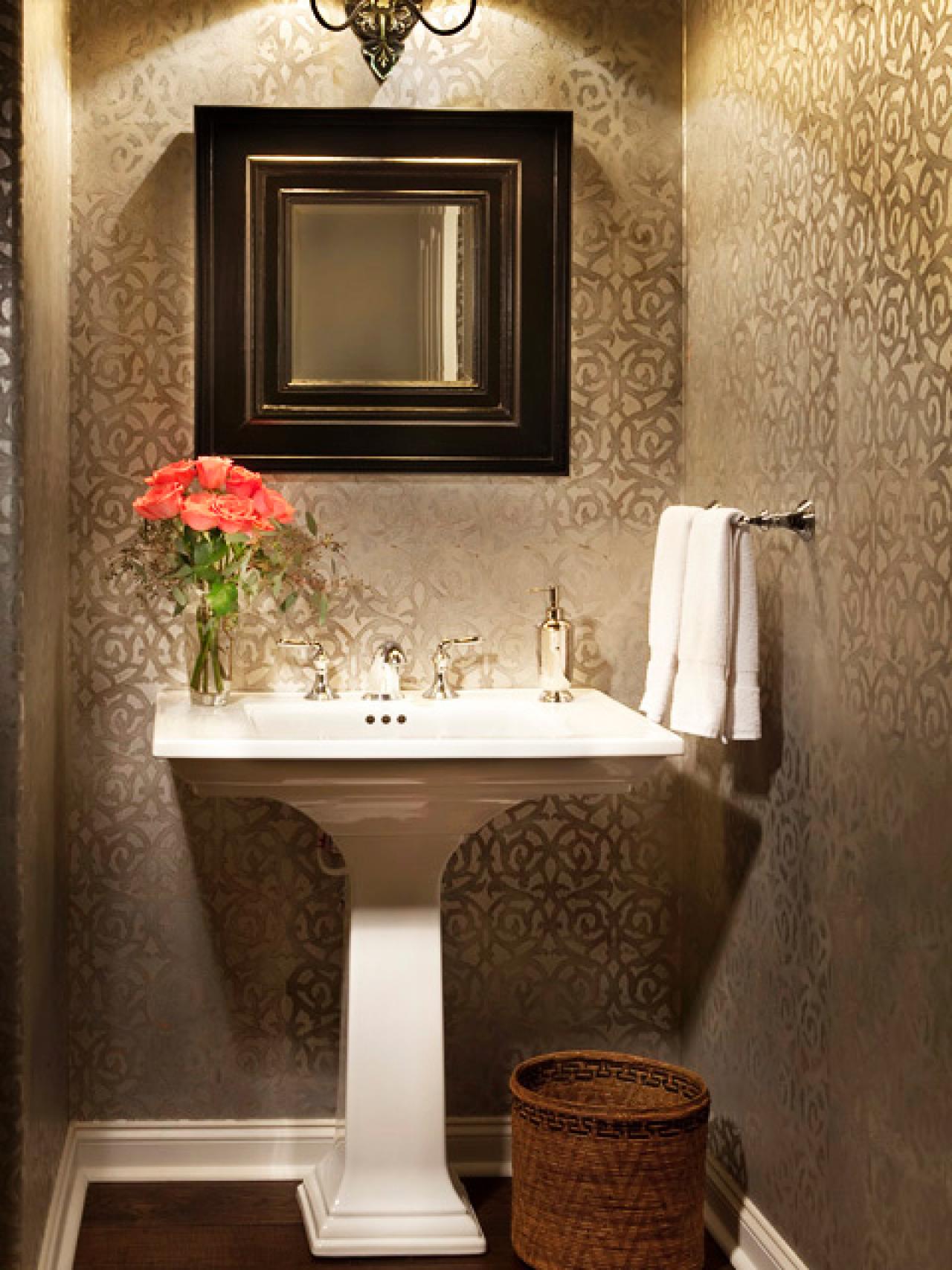Bathroom With Patterned Wallpaper The Tone On