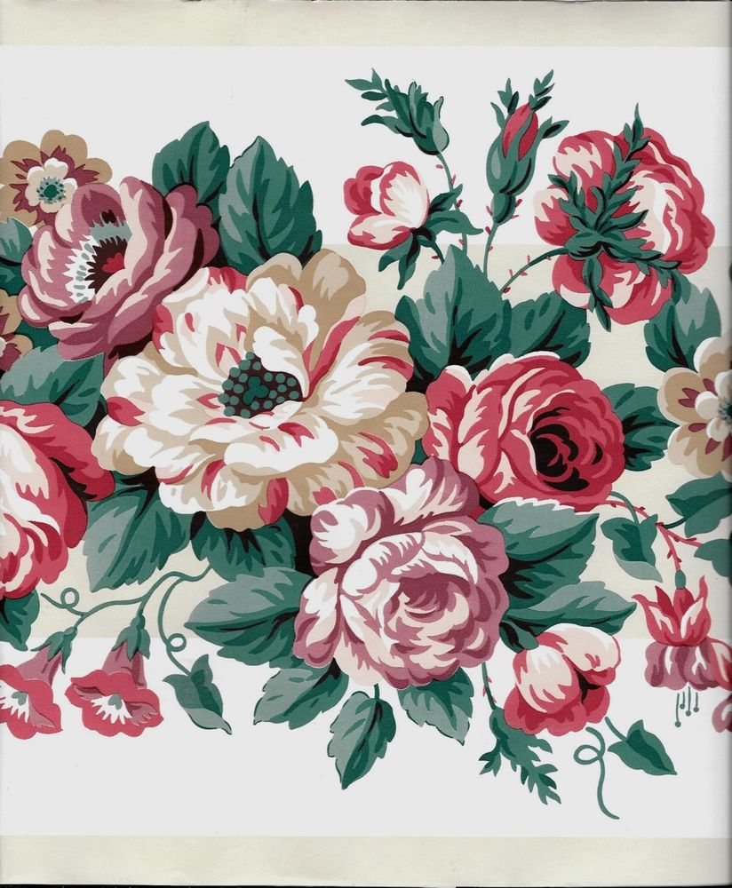 Waverly Rose Floral On Off White Wallpaper Border