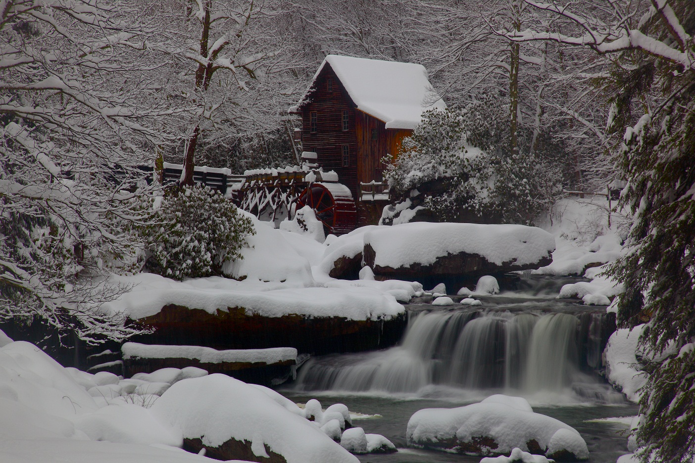 West Virginia Gristmill Waterfall Winter Snow By Forestwander