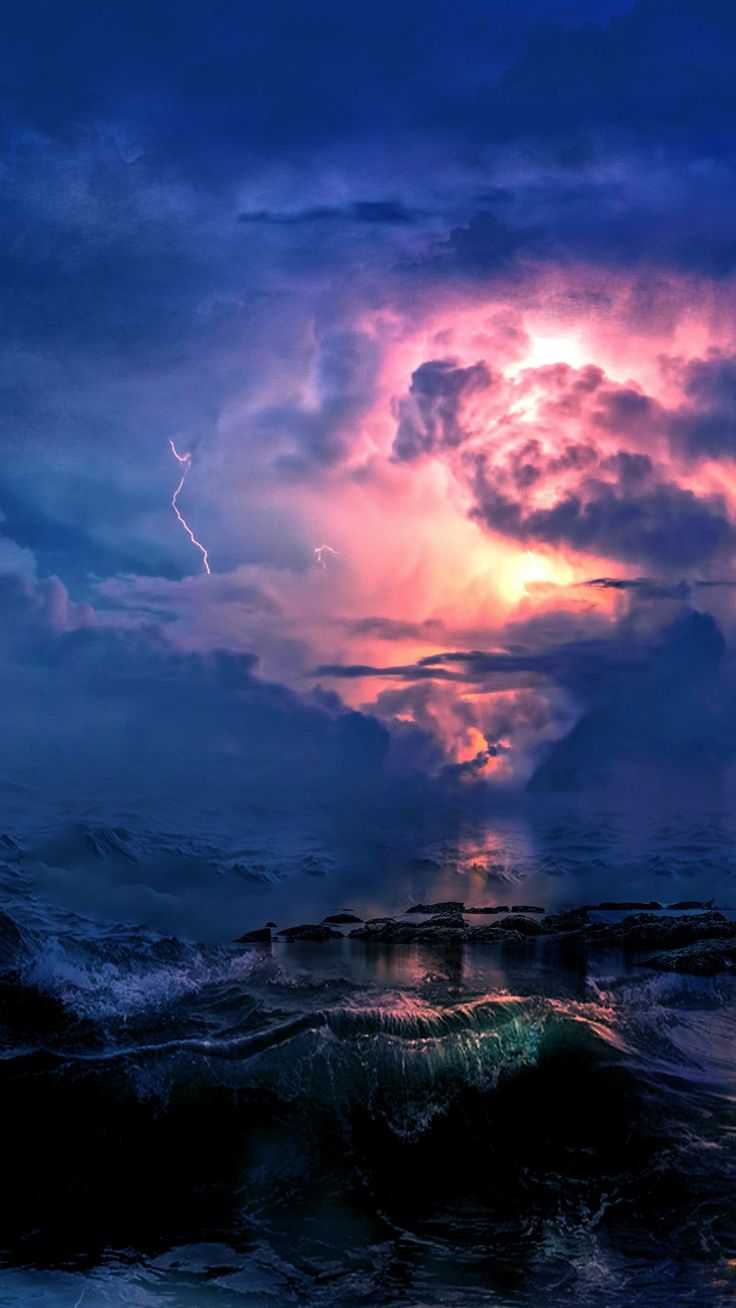 Storm Sea Waves Clouds Lightning Photoshop