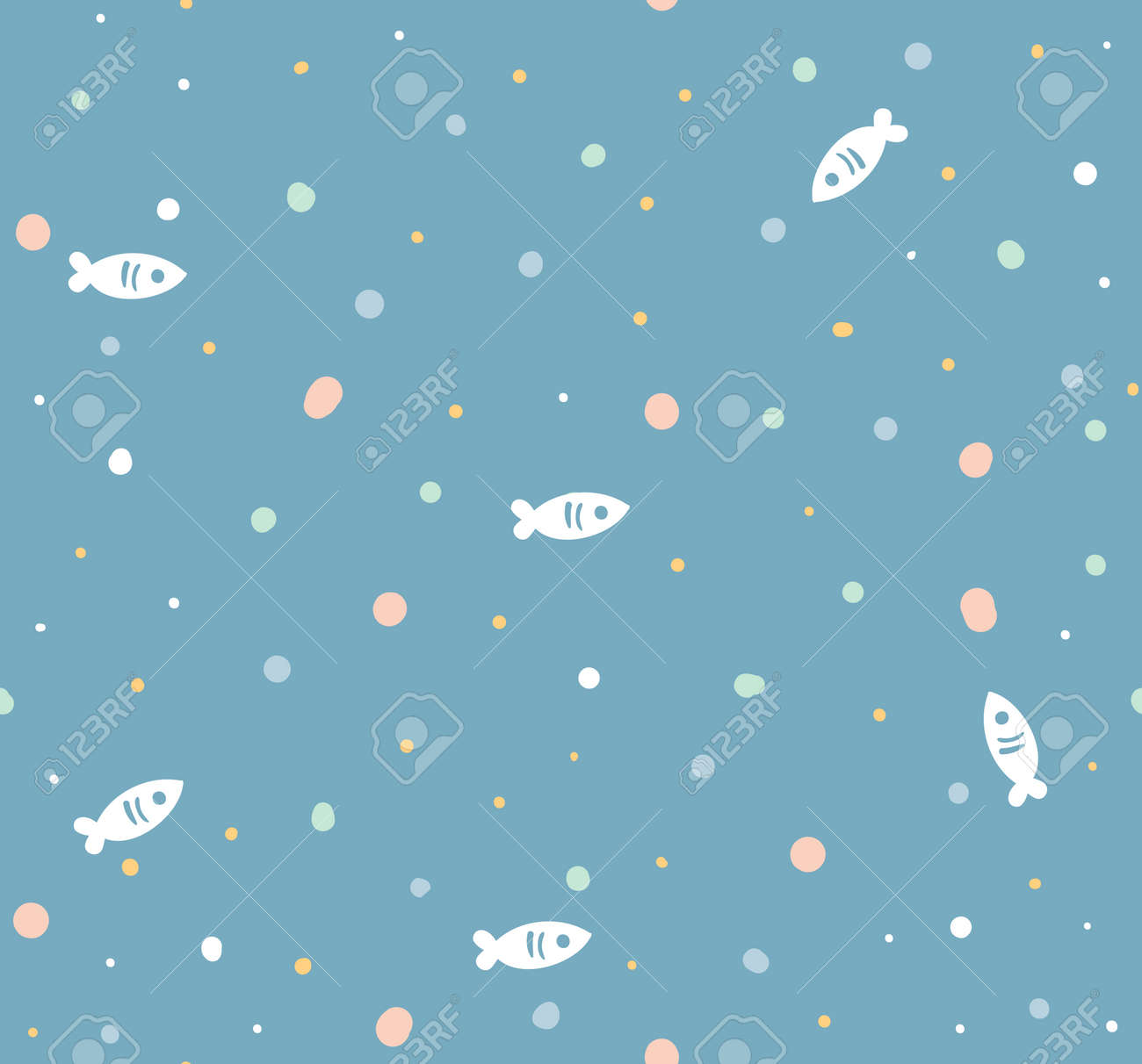 Seamless Vector Pattern With Little Cute Fish Cartoon Surface