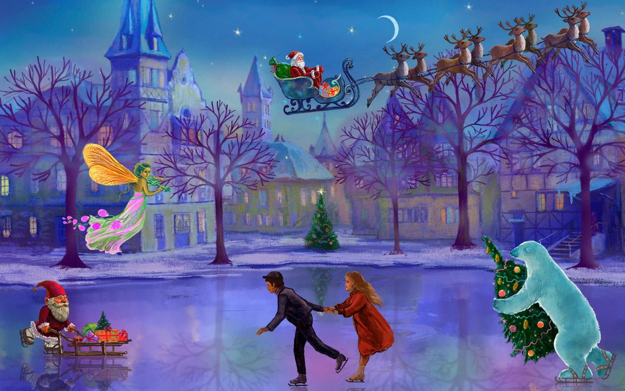 Christmas Village Illustration HD Wallpaper