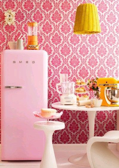 Wallpaper In The Kitchen Pink Yellow Kitchens