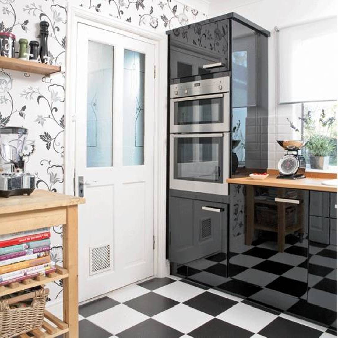 Black white kitchen wallpaper Idea