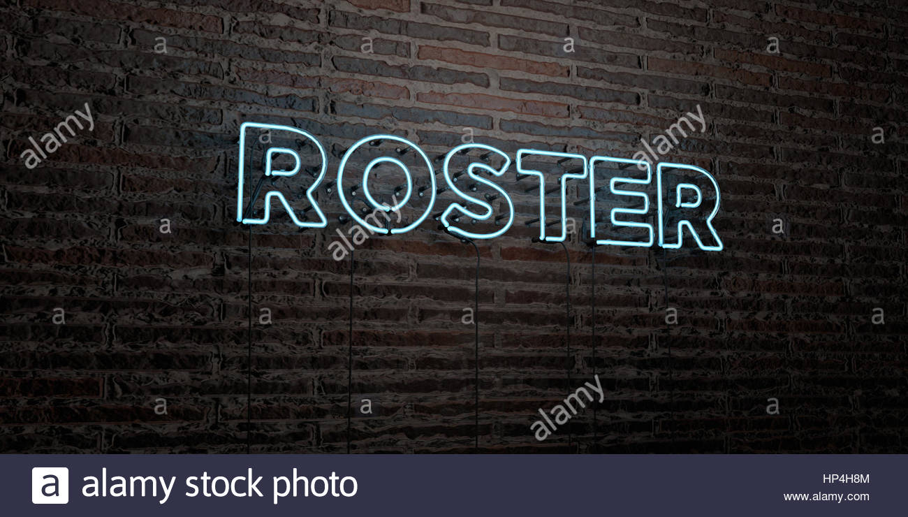 Roster Realistic Neon Sign On Brick Wall Background 3d Rendered