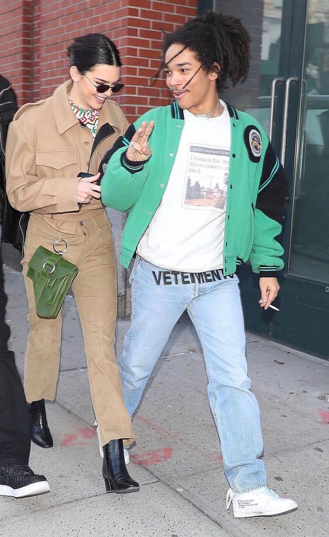 Luka Sabbat Walks With Kendall Wearing Vetements Jeans Sneakers