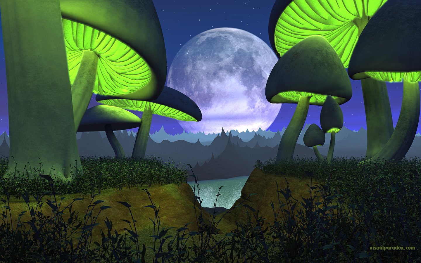 Alien Pla Moon Lunar Toadstool Mushroom Glowing Landscape