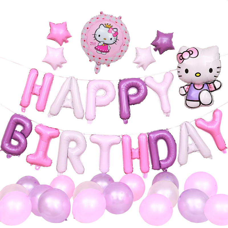 1set Pink Unicorn Color Happy BirtHDay Letter Hello Kitty Balloons
