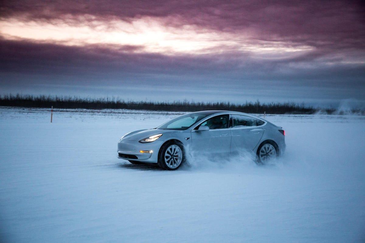Tesla Model Track Mode In The Snow C