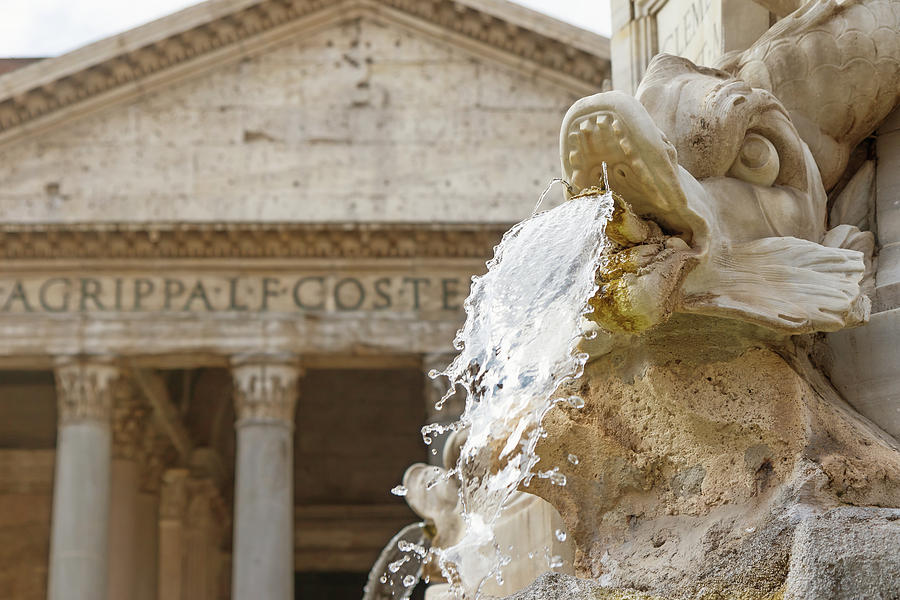 Fountain With The Pantheon In Background Closeup Photograph