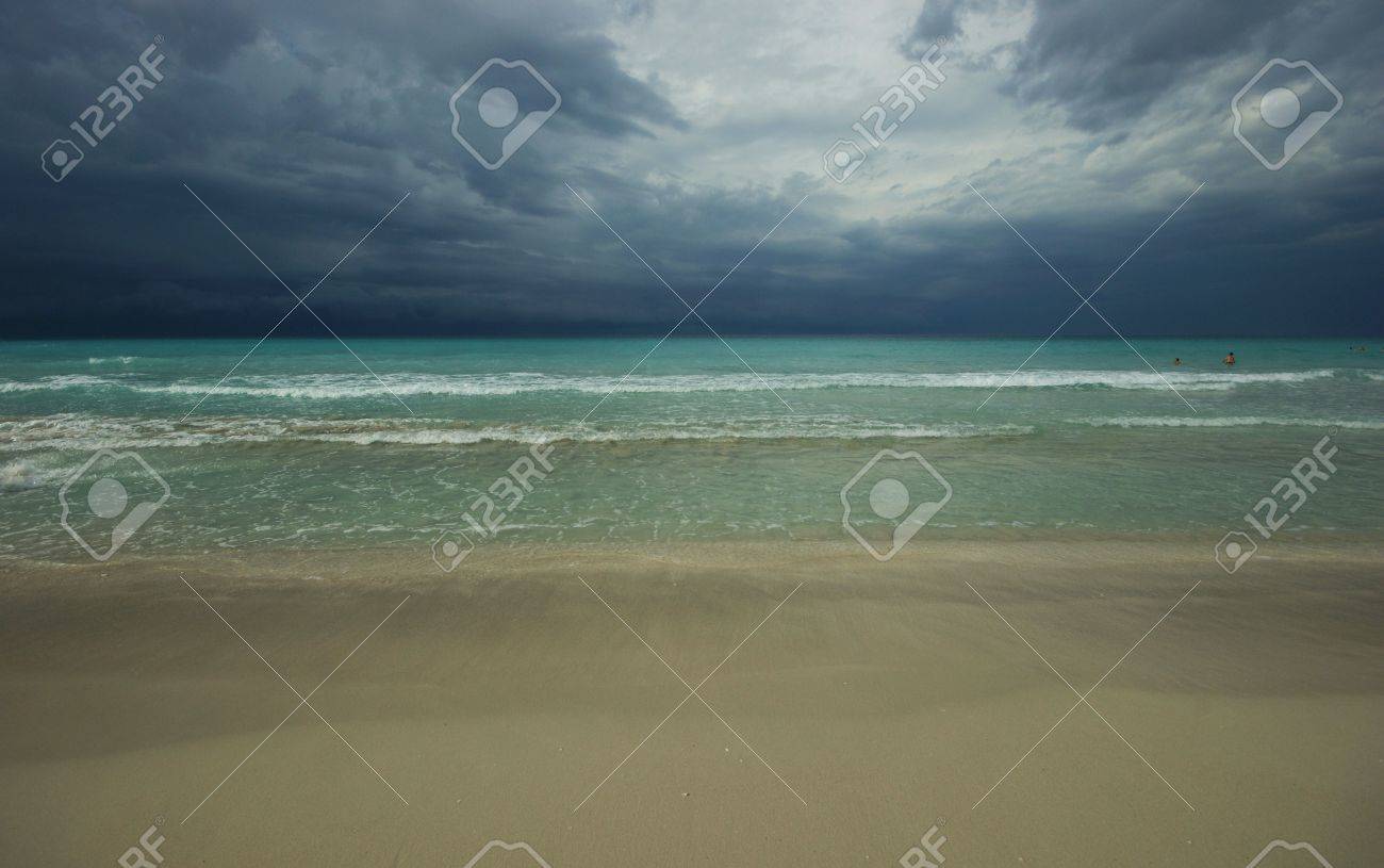 Empty Tropical Beach Stormy Sky Background Stock Photo Picture