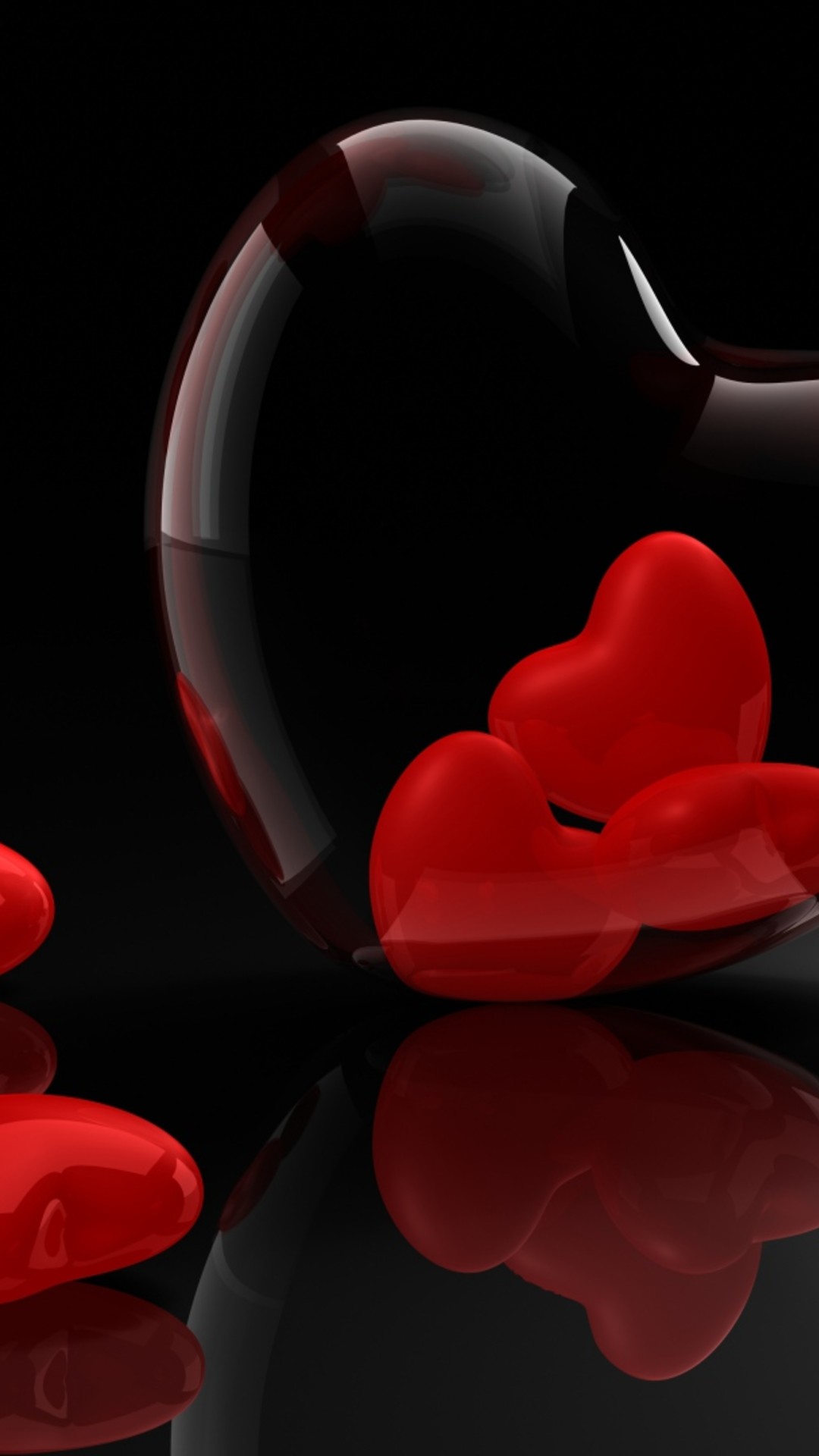 Many 3d Red Hearts On Black Background Wallpaper