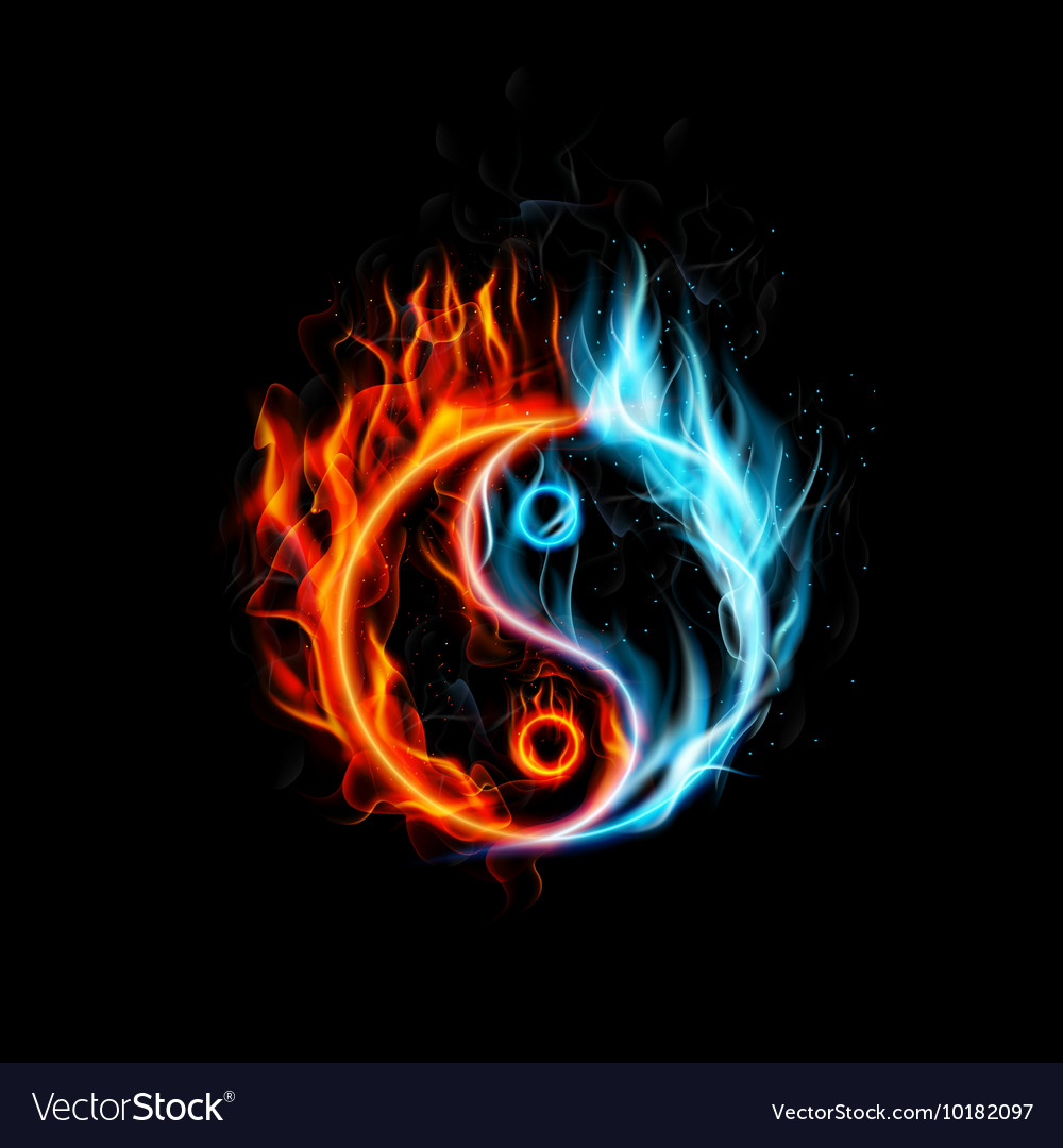 Fire Burning Yin Yang With Black Background Vector Image