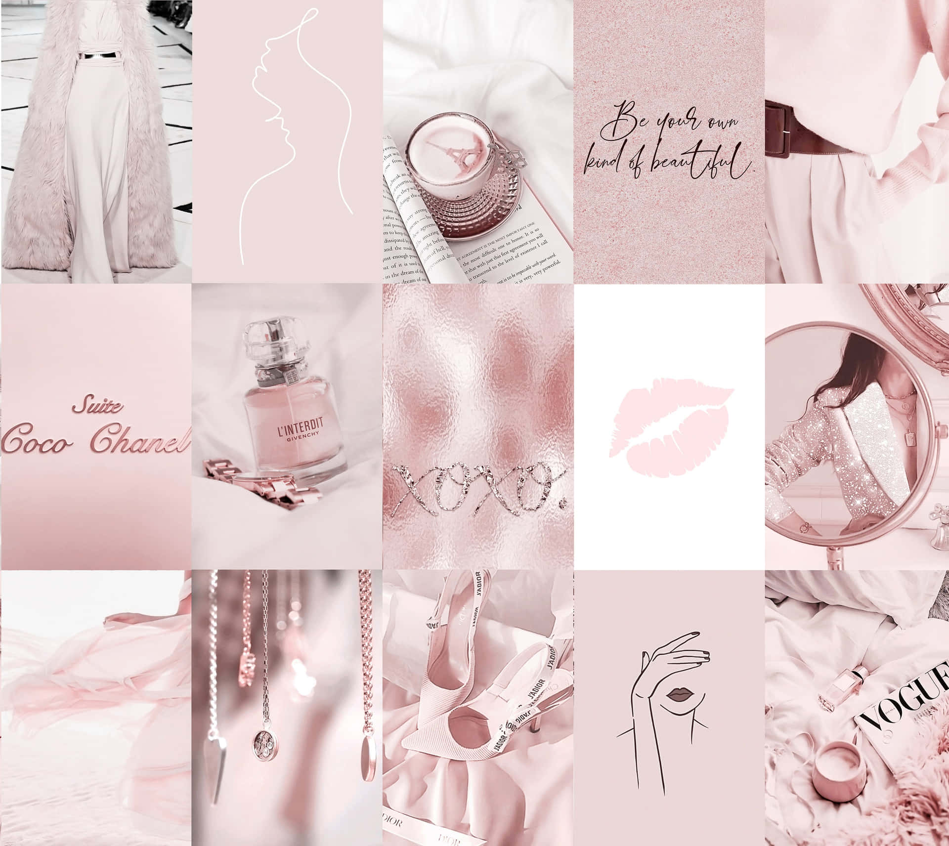 Pink And White Collage With Lipsticks Other Items Wallpaper