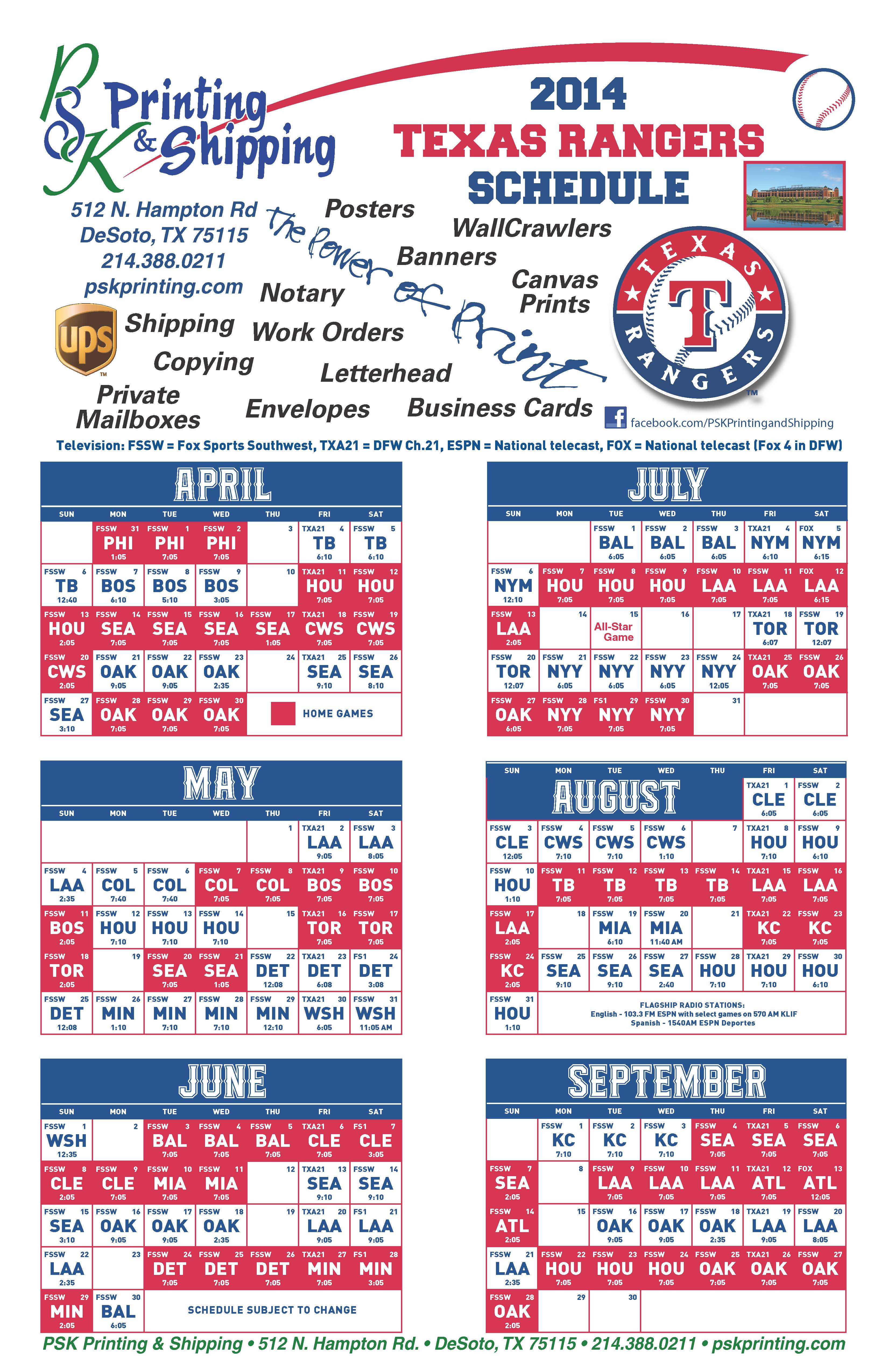 Texas Rangers Schedule 2013 Images Crazy Gallery