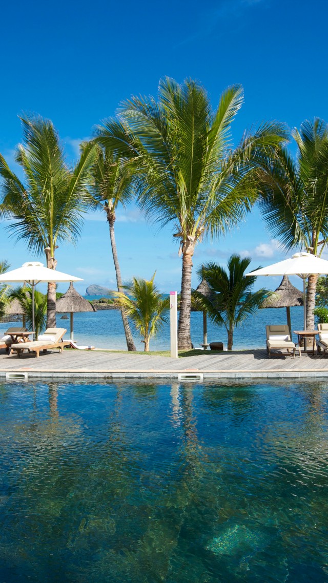 Wallpaper Grand Gaube Mauritius Hotel Pool Water Sunbed Palm