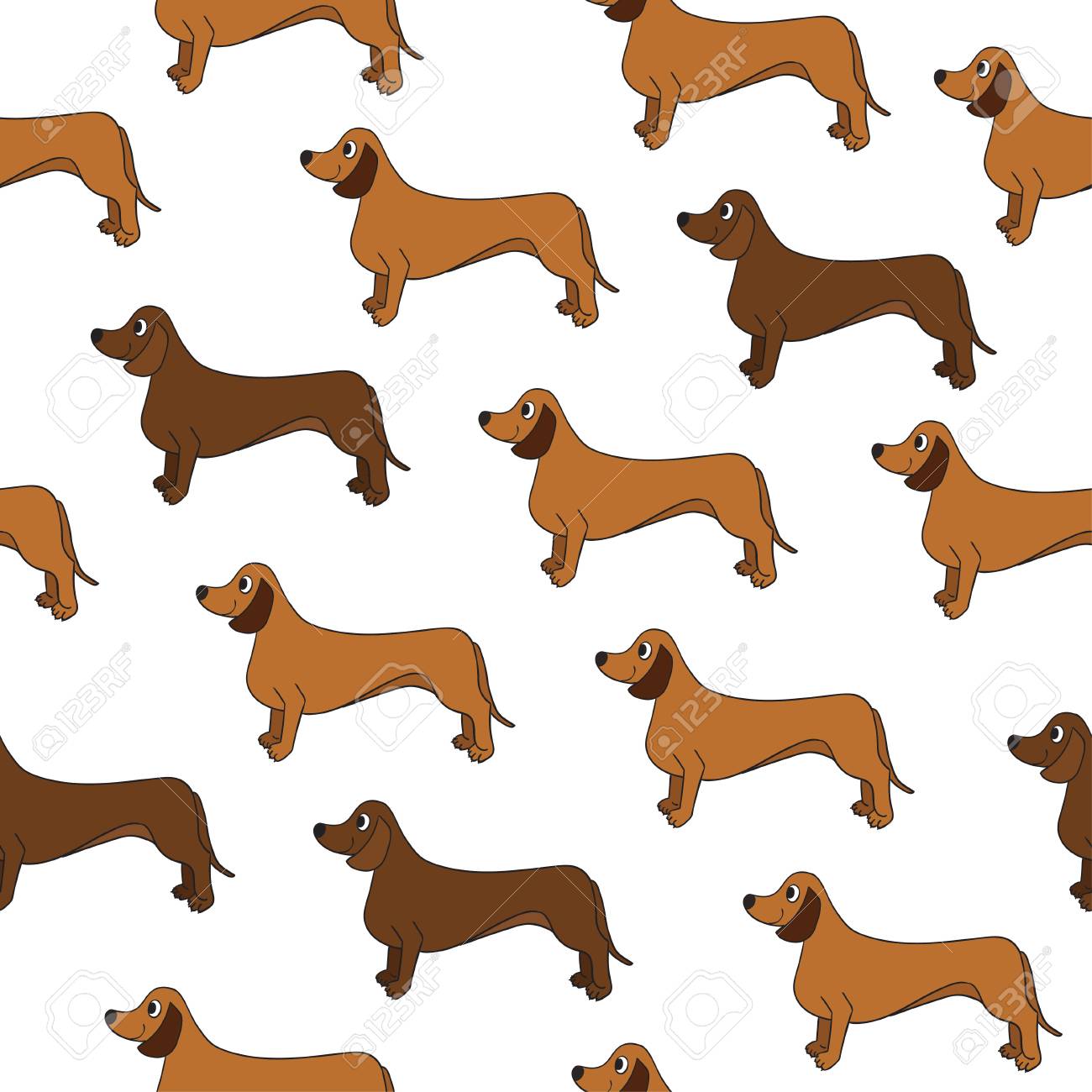 Awesome Seamless Pattern With Cute Cartoon Dogs Breed Dachshund