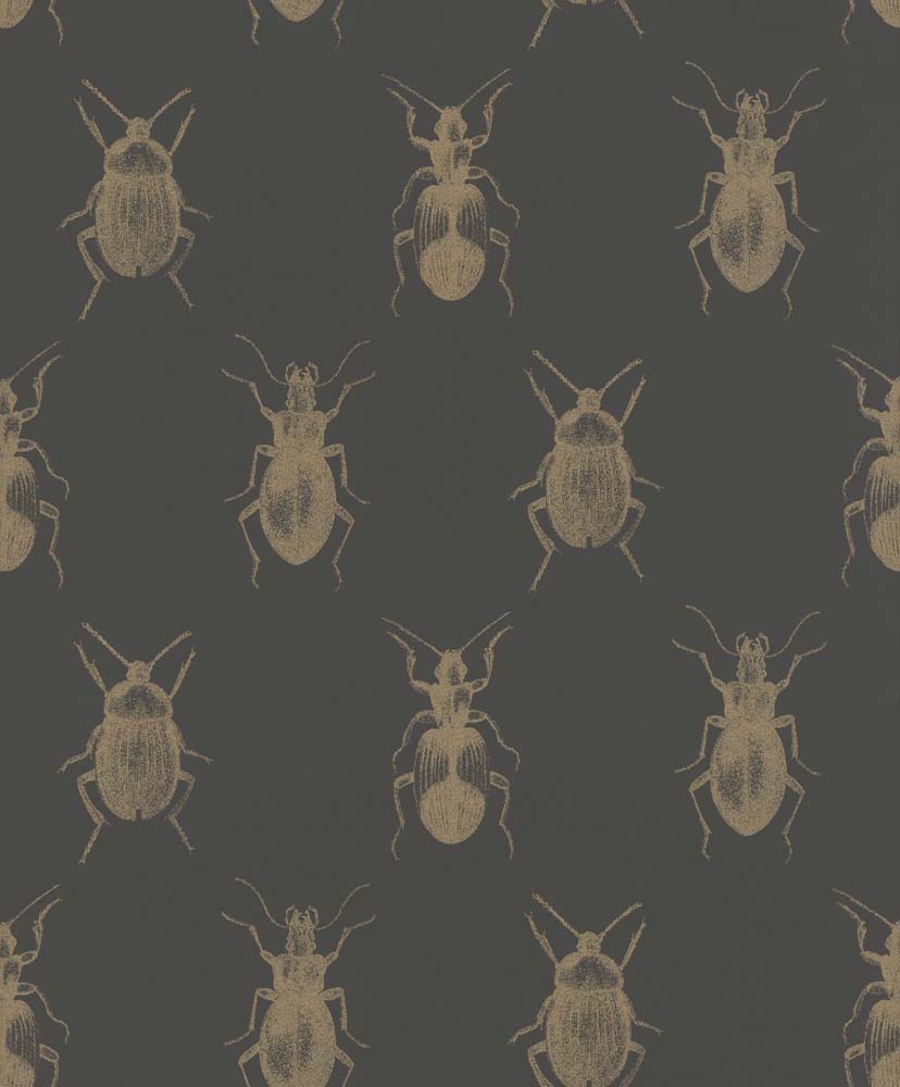 Wallpaper Beetle Bugs Black Gold Gloss Rasch Textil