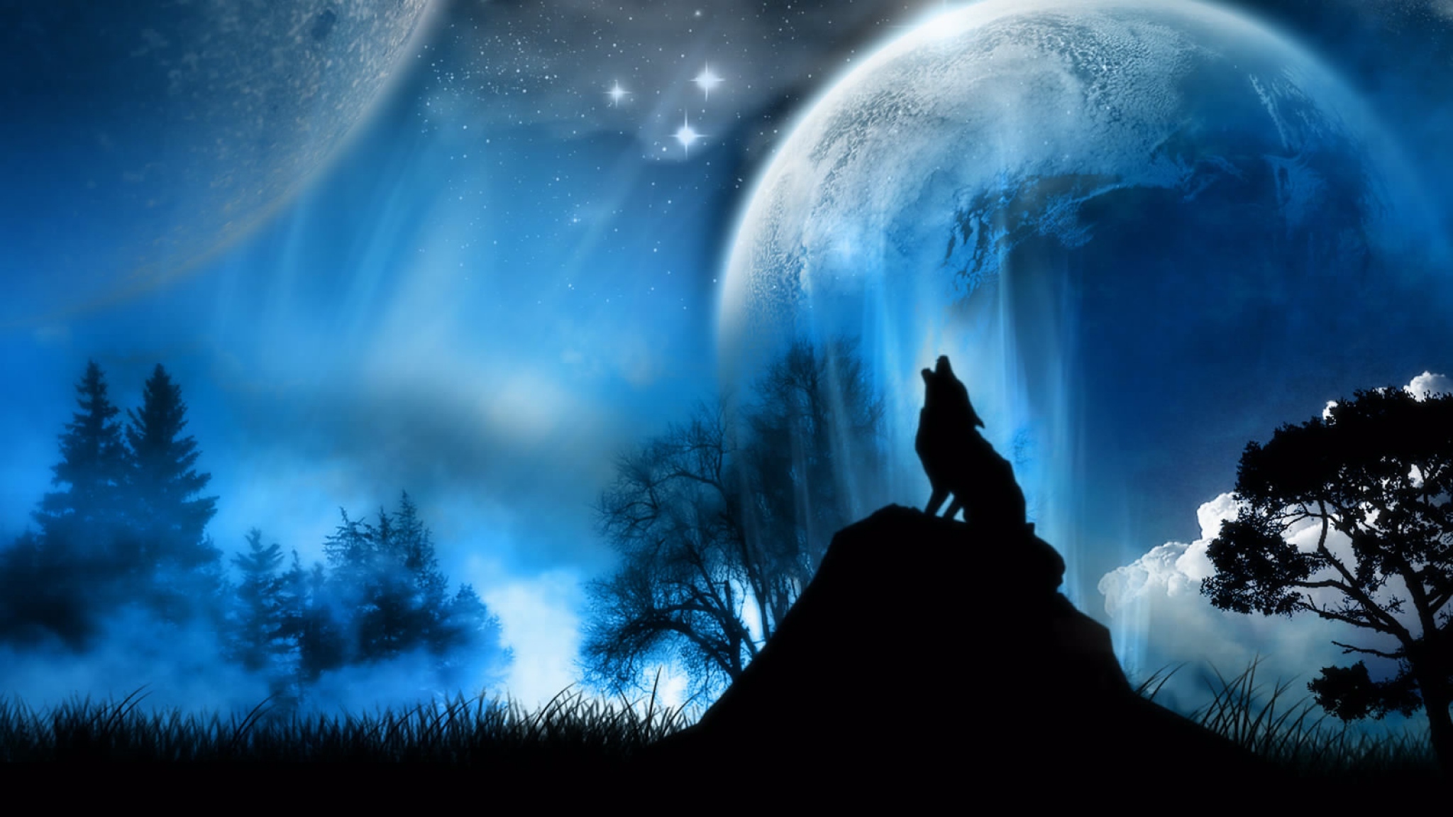 Wallpaper Moonlight Wolf Fantasy