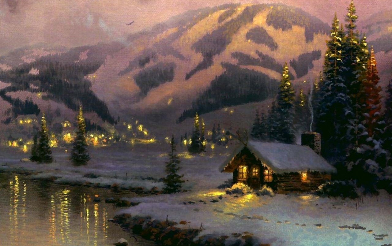 Mountain Snow Trees Chalet Wallpaper