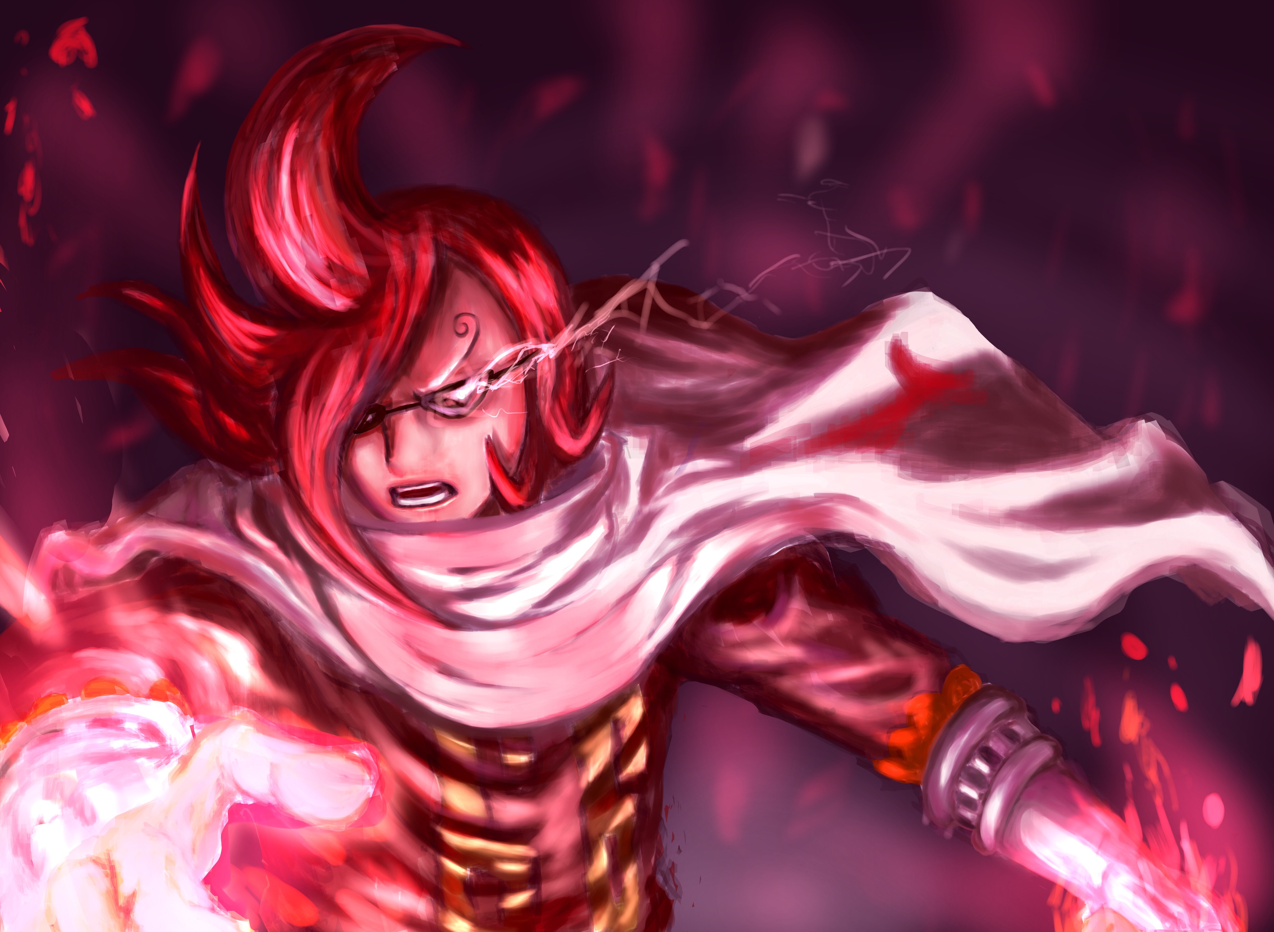 One Piece character with red hair and glowing hands, from One Piece 4k Wallpapers