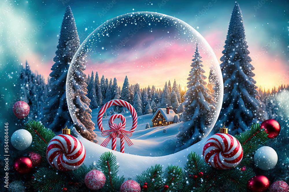 A beautiful Merry Christmas scene with a festive night snow