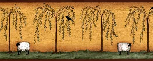 Primitive Border With Sheep And Willow Trees 525x212