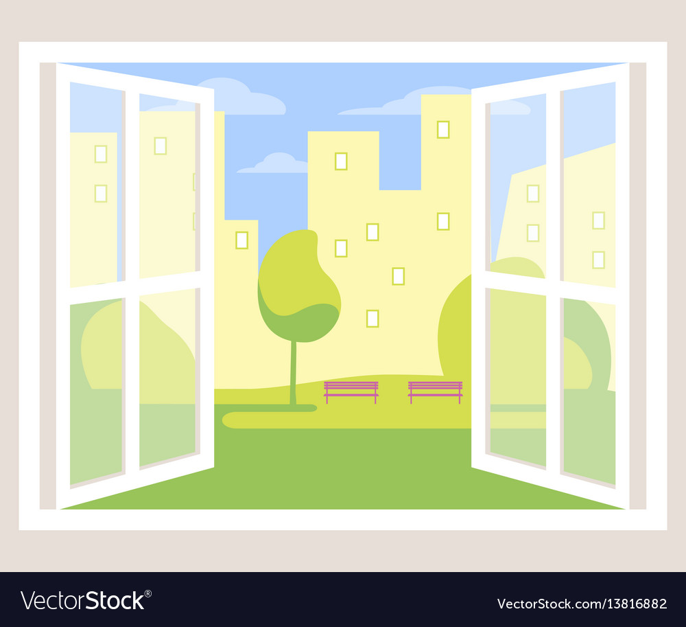 City Open Window Background Royalty Vector Image