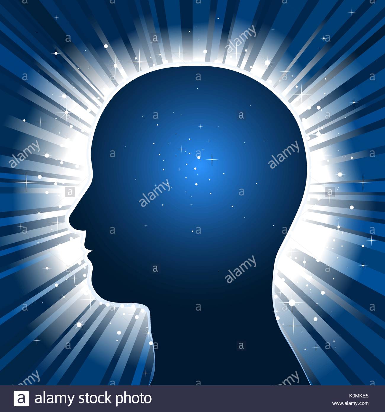 Head Silhouette With Star Burst Background Depicting Spiritual