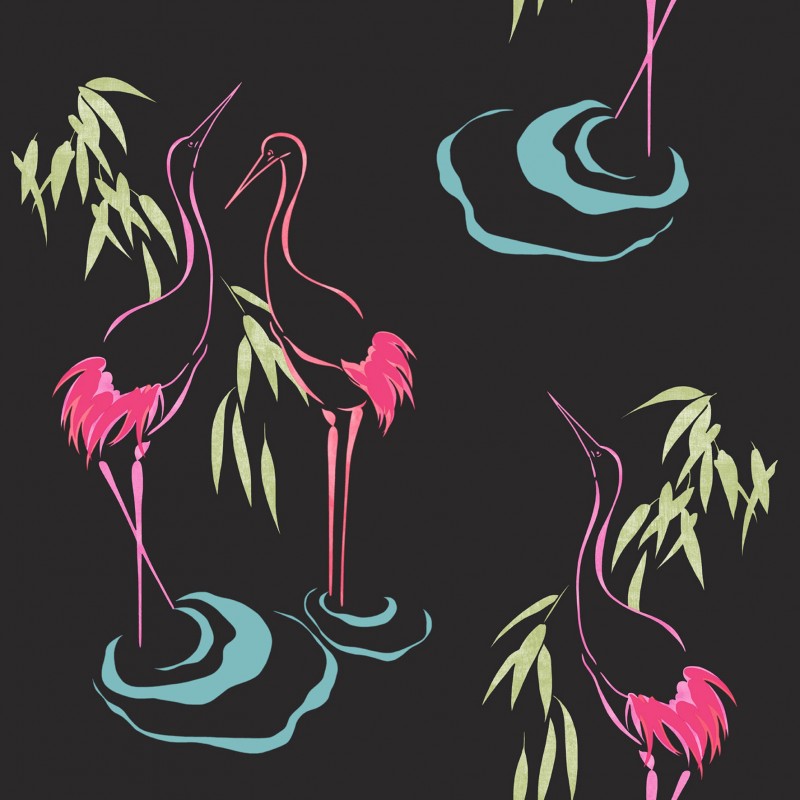 Home Curiosity Flamingo Black Pink Wallpaper By Rasch