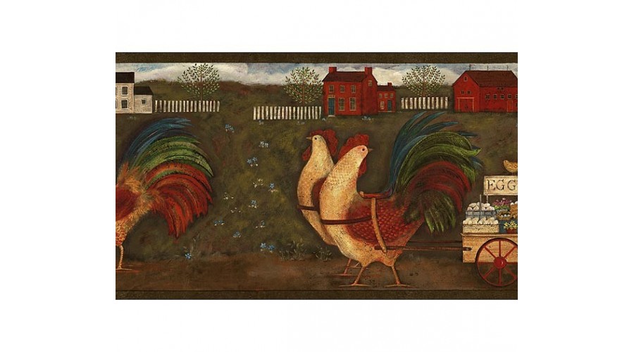 Home Rust Country Roosters Wallpaper Border