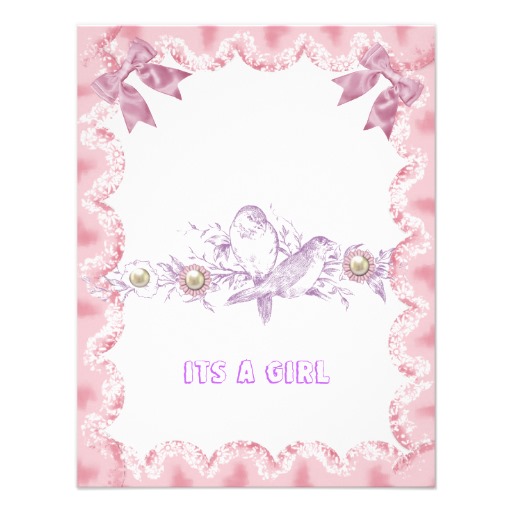 Trendy Cute Birds Floral Its A Girl Baby Shower Personalized Invite