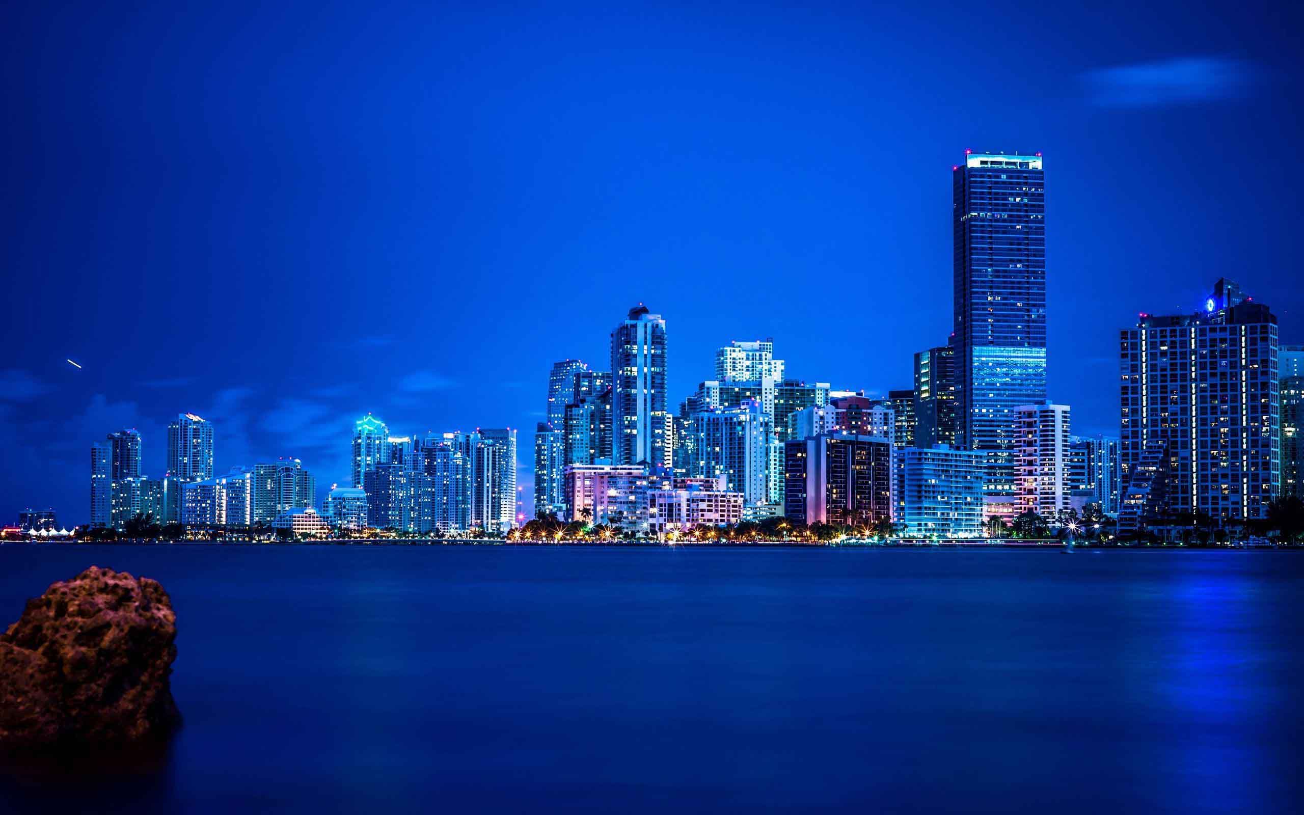 City Miami Night Skyline Wallpaper Cool Pc