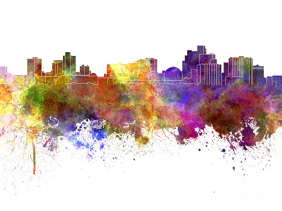 Reno Skyline In Watercolor On White Background Painting By Pablo