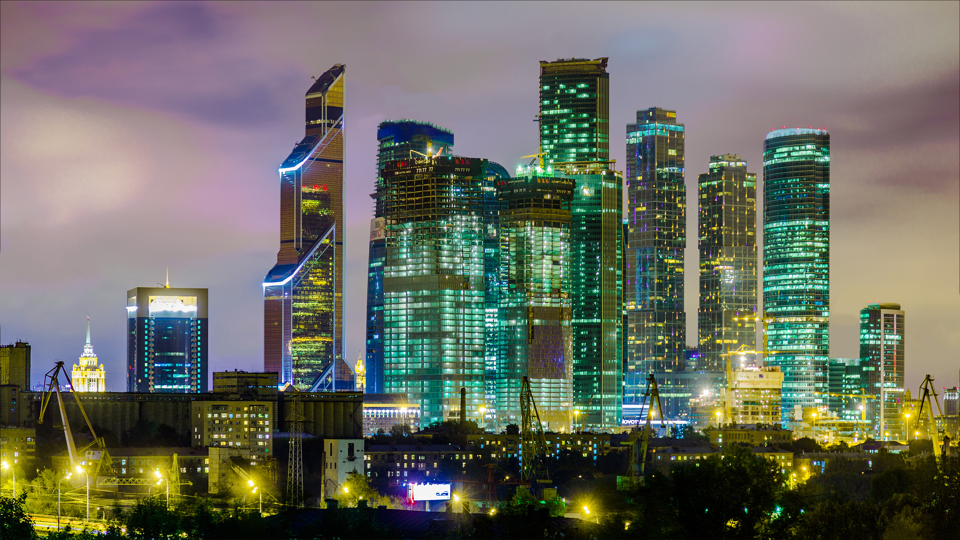 Moscow International Business Center at Night Wallpaper