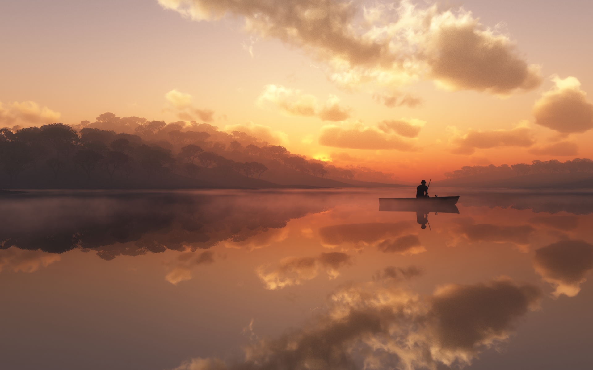 Wallpaper Clouds Dawn Sunrise Boat Reflection Fishing