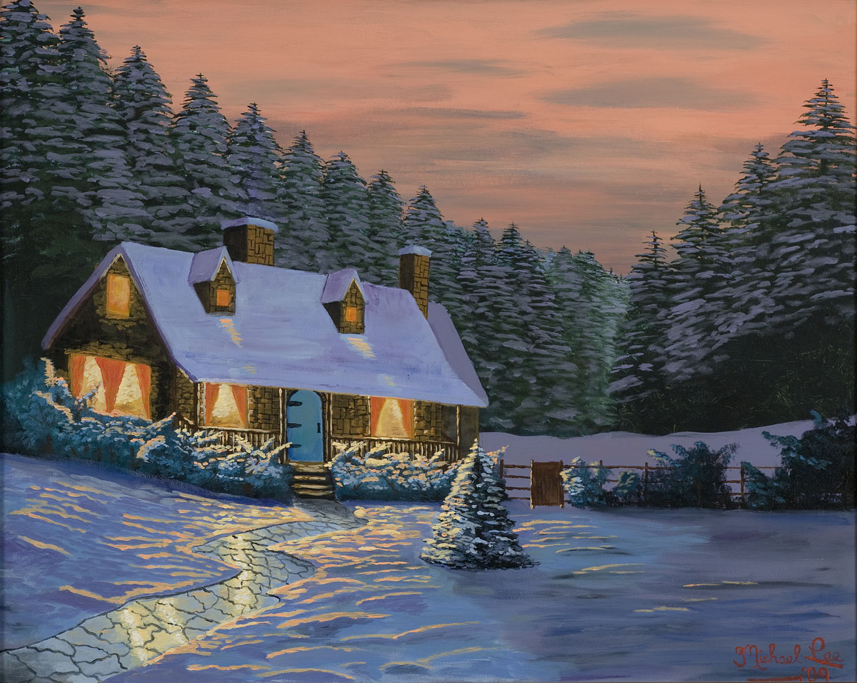 Forest Cottage At Christmas Wallpaper