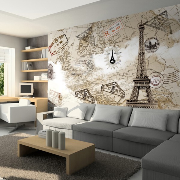 Paris Inspired Map Wallpaper In A Modern Interior