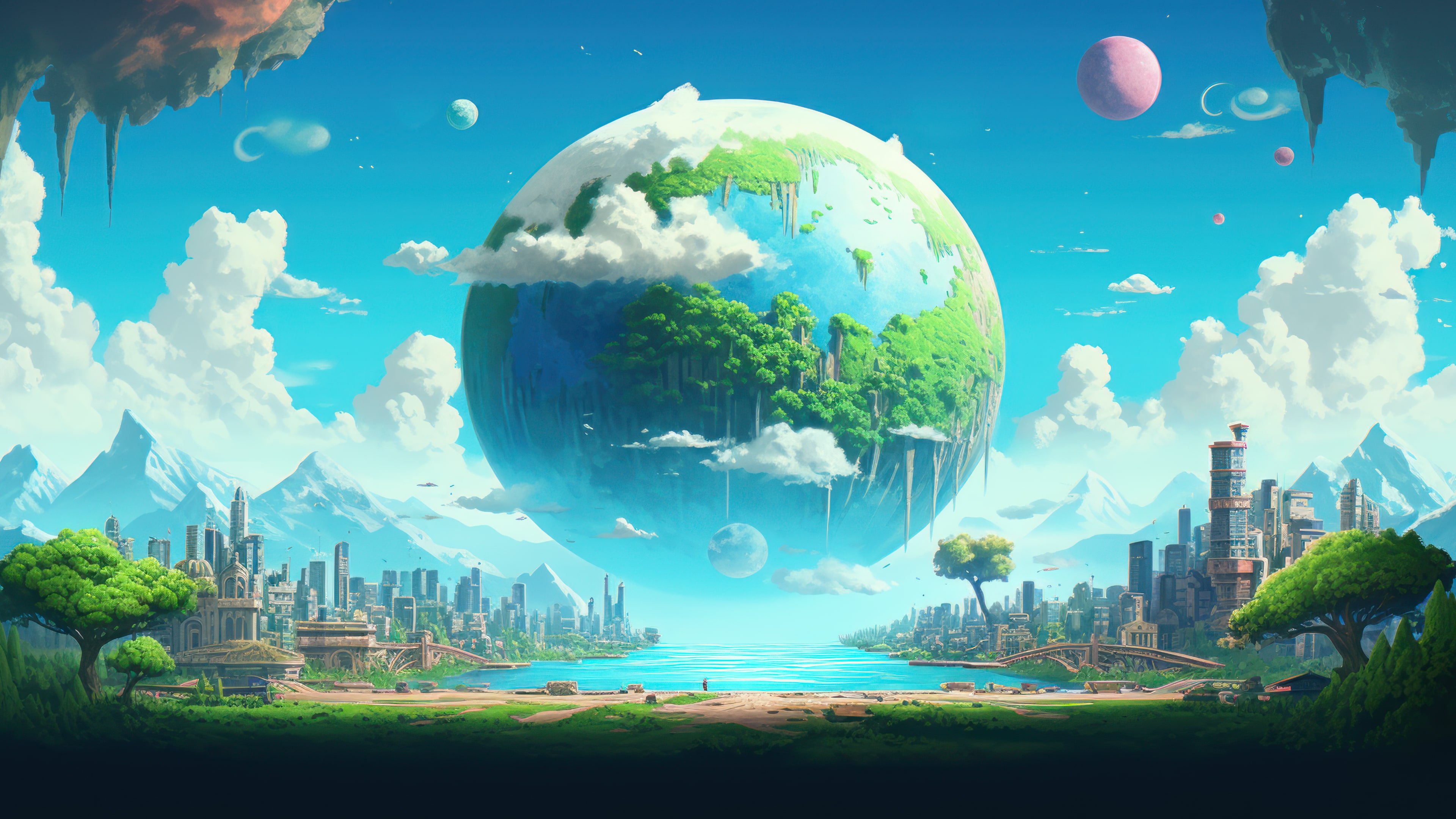 Floating Planet Pixel Art Ai Generated 4k Wallpaper