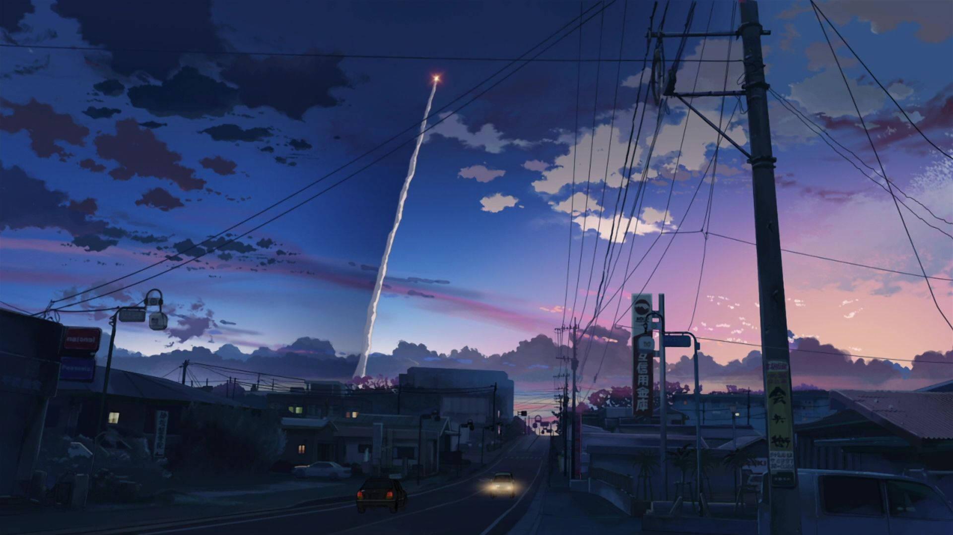 Aesthetic Anime Desktop Firework Launch Over Neighborhood