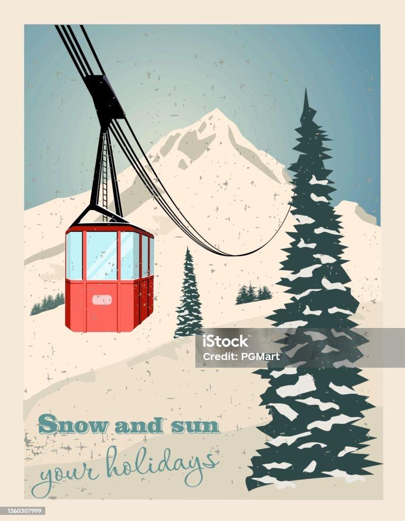 Winter Landscape With Ropeway Station And Ski Cable Cars Snowy