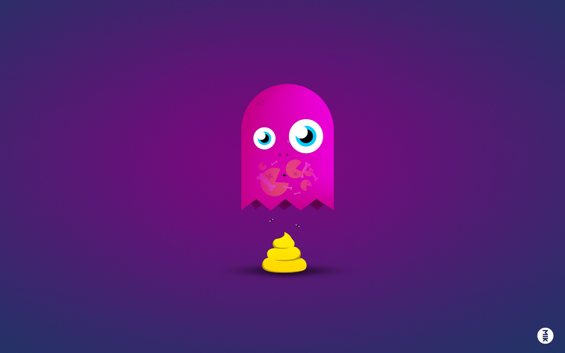 Ghosts Game Over Pac Man Poop Blue Background Wallpaper