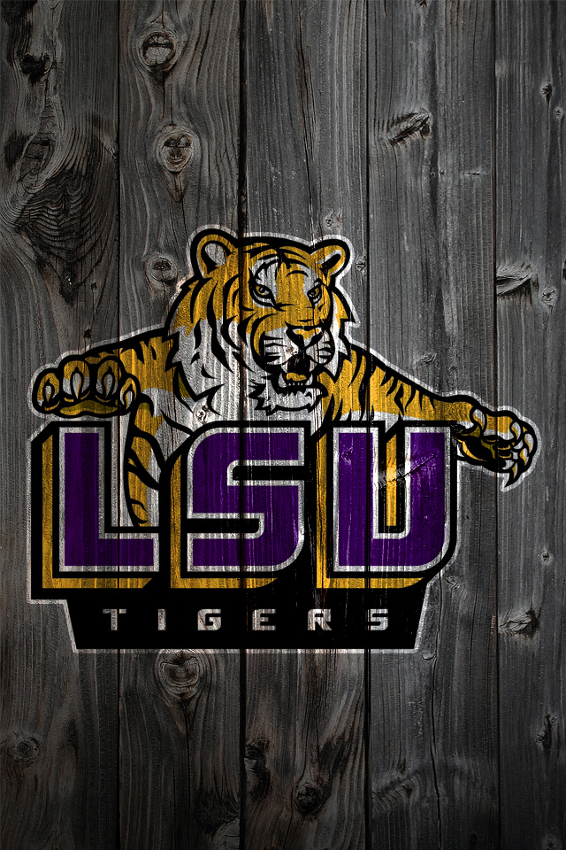 LSU Tigers Logo on Wood Background   iPhone 4 wallpaper
