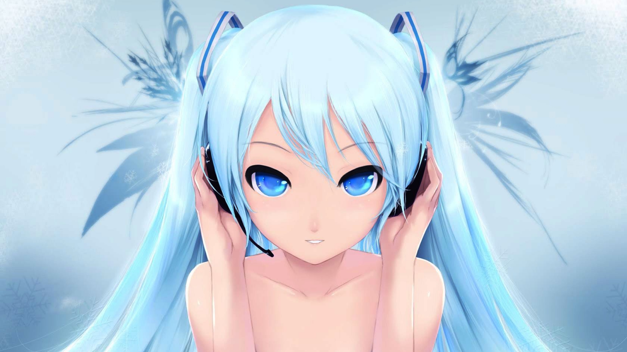 Download 2048x1152 Anime Girl Hair Blue Headphones Wallpaper
