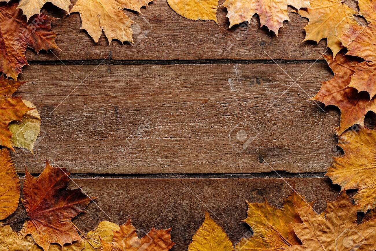 Autumn Leaves On Wooden Background With Copy Space Wallpaper For 1300x866
