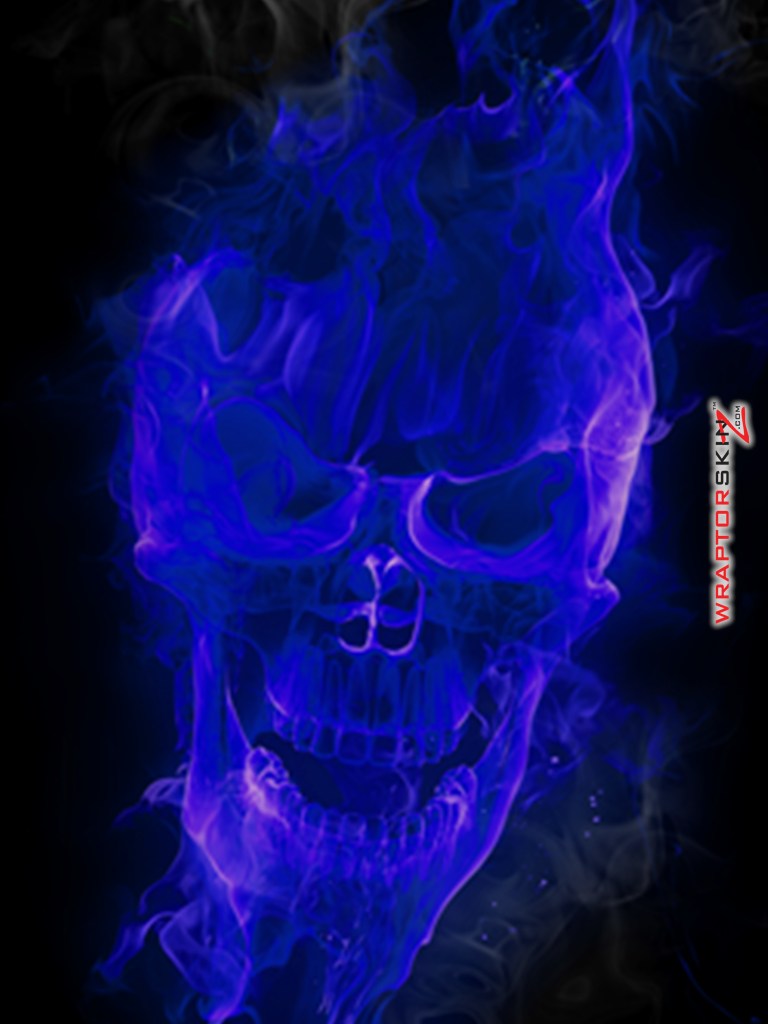 iPad Skin Flaming Fire Skull Blue Fits Through